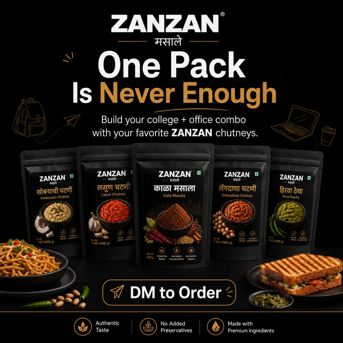 ZANZAN chutney combo packs for college, office and everyday Maharashtrian meals