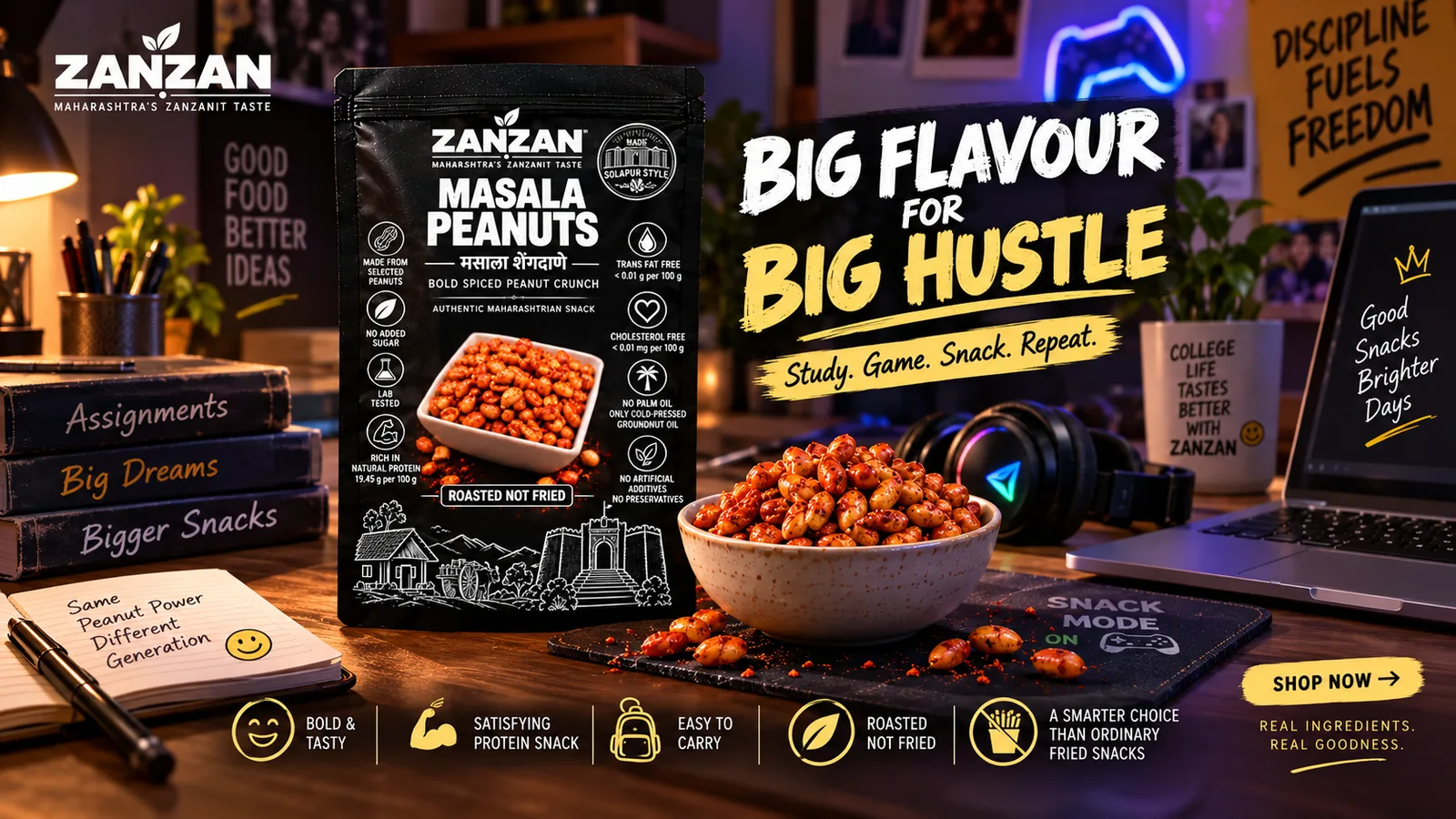 ZANZAN Masala Peanuts campaign for bold work, study and active-day snacking — story 2
