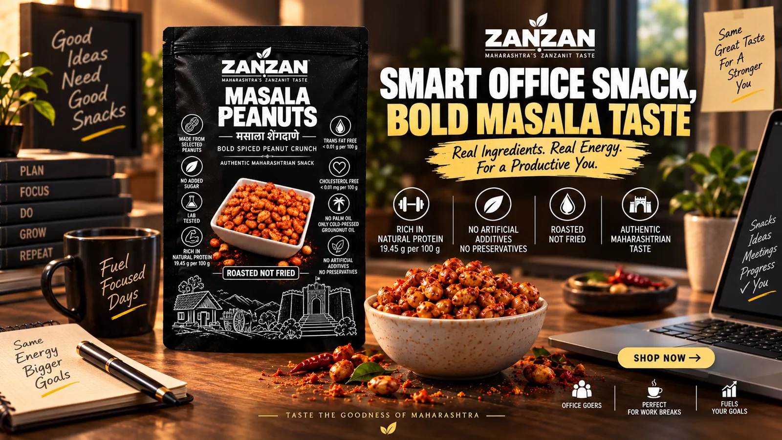 ZANZAN Masala Peanuts campaign for bold work, study and active-day snacking — story 3