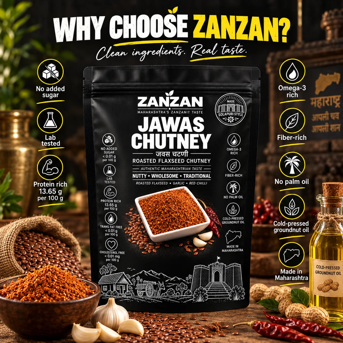 ZANZAN Deep Flaxseed Chutney laboratory-tested sample
